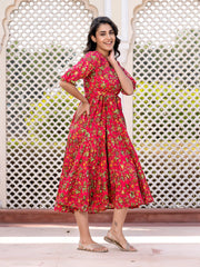 Jaitpuriya Women Pink Gathered or Pleated Maxi Dresses