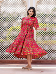 Jaitpuriya Women Pink Gathered or Pleated Maxi Dresses