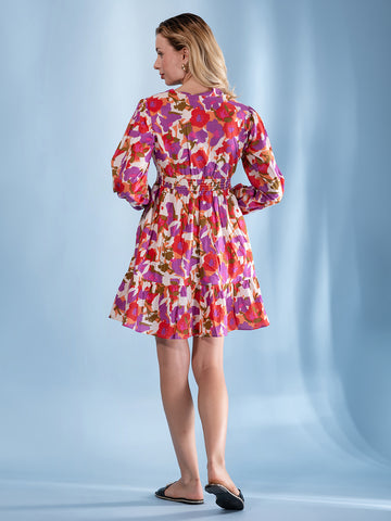 Jaitpuriya Women Yellow and Green Floral Print Fit and Flare Dress