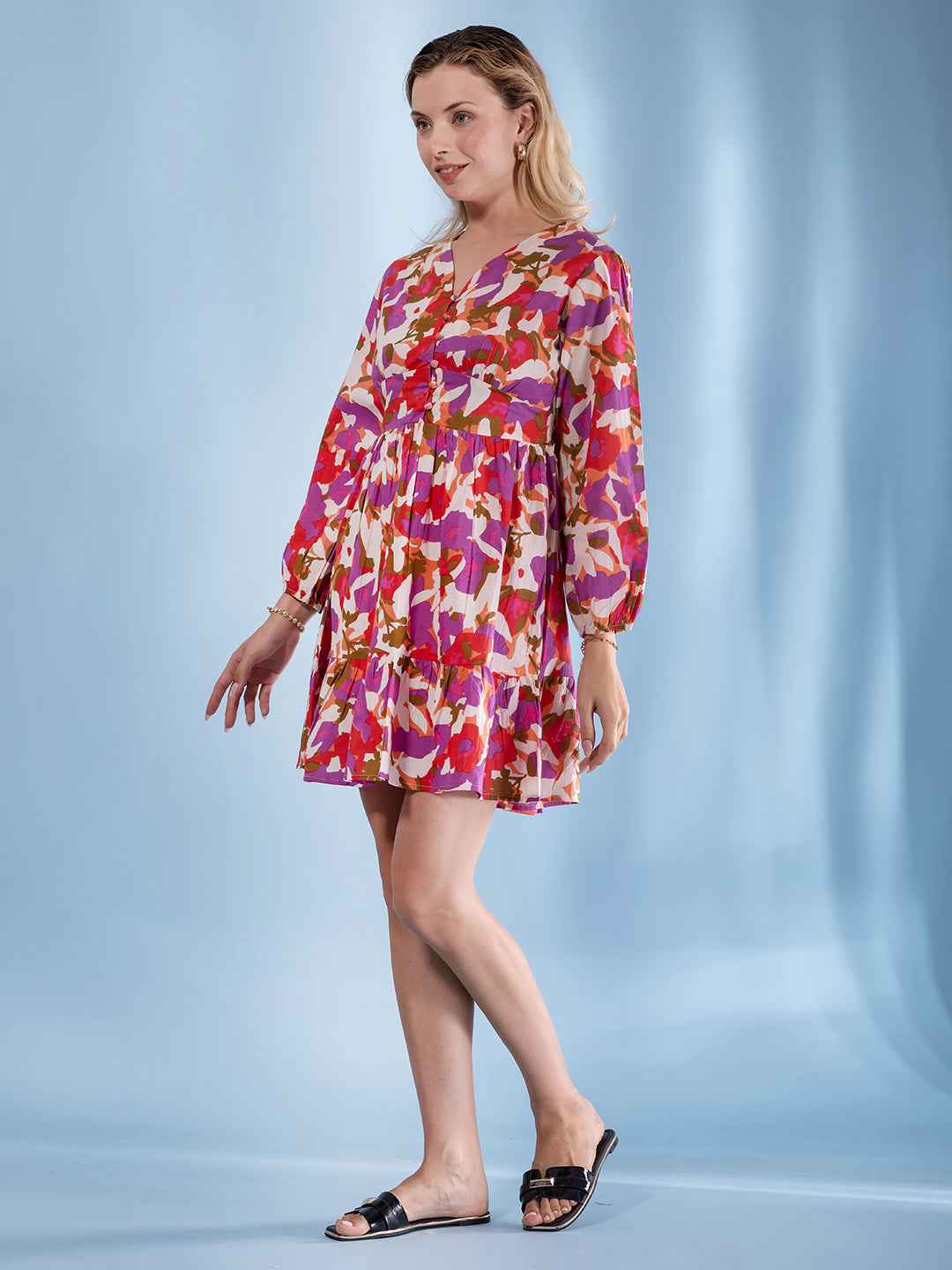 Jaitpuriya Women Yellow and Green Floral Print Fit and Flare Dress
