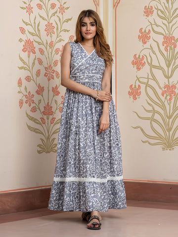 Jaitpuriya Women Grey Pure Cotton fit & flare Dresses