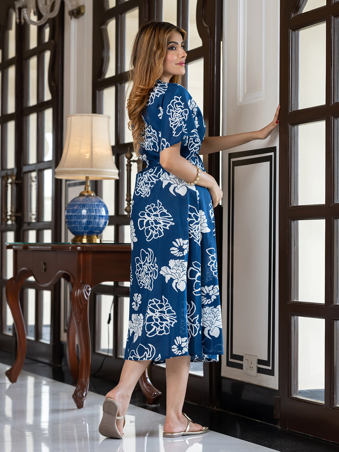 Jaitpuriya Women Blue Pure Cotton fit & flare Dresses