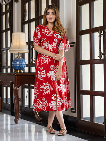 Jaitpuriya Women Red Pure Cotton fit & flare Dresses