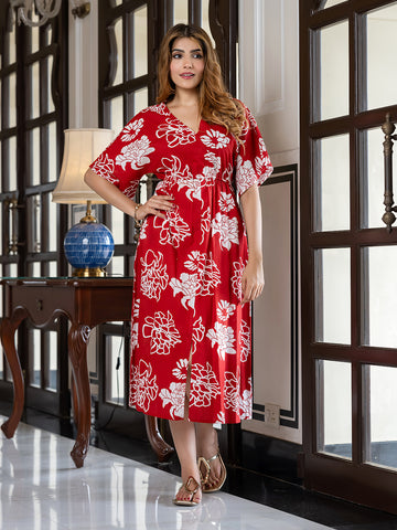 Jaitpuriya Women Red Pure Cotton fit & flare Dresses