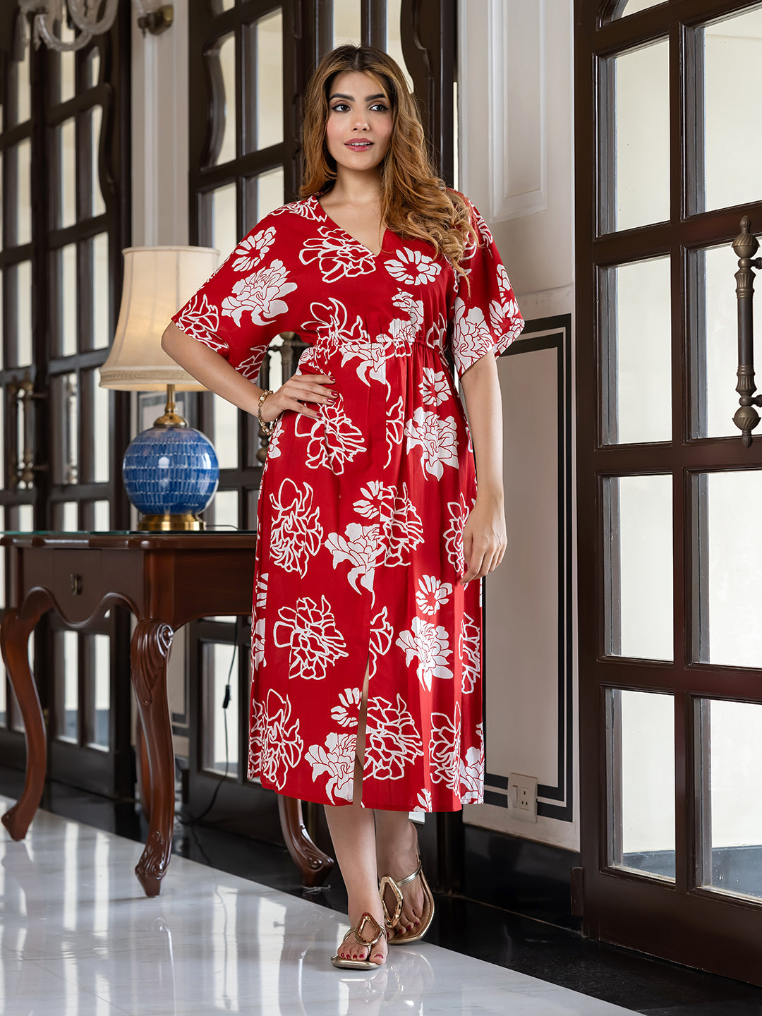 Jaitpuriya Women Red Pure Cotton fit & flare Dresses