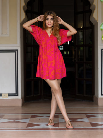 Jaitpuriya Women Pink Pure Cotton fit & flare Dresses