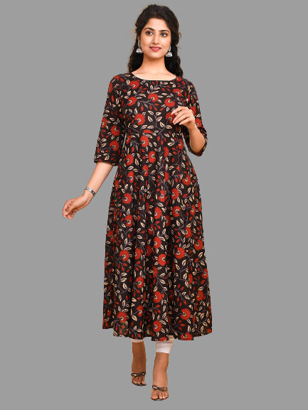 Black Floral Print Anarkali Kurta