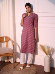 Mauve Ethnic Motifs Printed Pure Cotton Straight Kurta