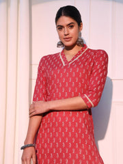 Pink Ethnic Motifs Printed Pure Cotton Straight Kurta