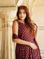 Jaitpuriya Maroon Gold Print Lehenga Choli With Dupatta