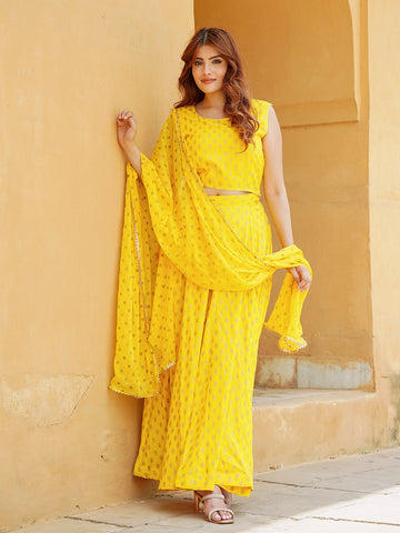 Jaitpuriya Yellow Gold Print Lehenga Choli With Dupatta