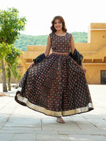 Jaitpuriya Multicolor Gold Print Lehenga Choli With Dupatta