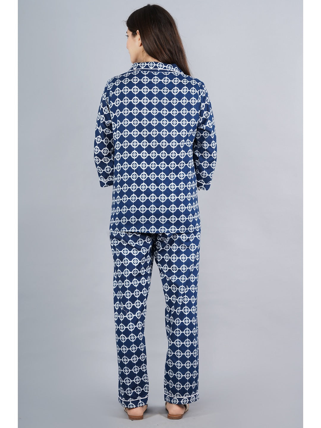 Blue Abstract Shirt And Pyjama Night Suit