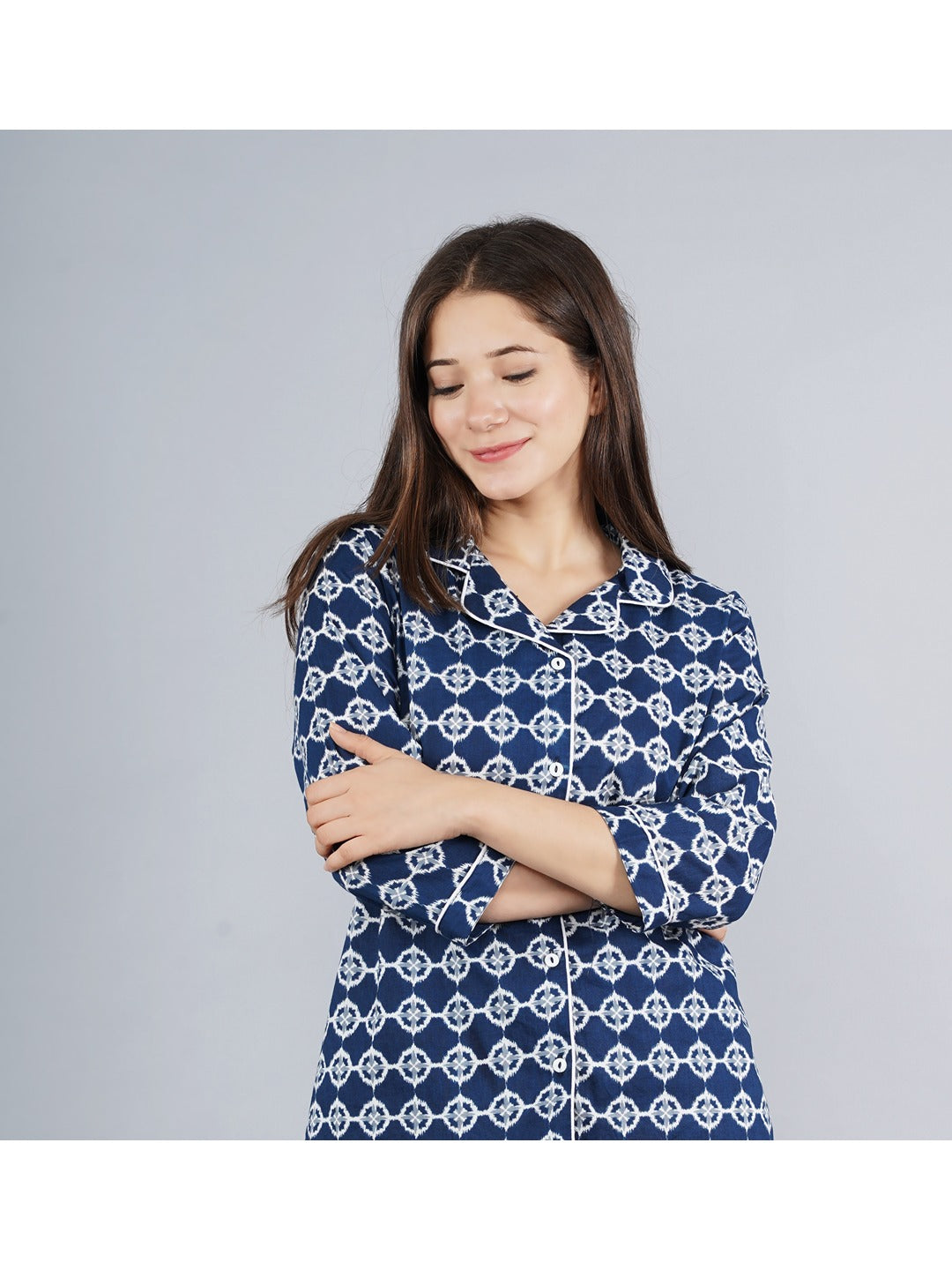 Blue Abstract Shirt And Pyjama Night Suit