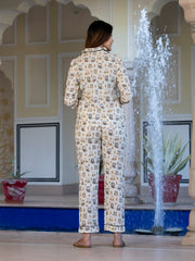Jaitpuriya Women Off White Printed Shirt Night Suit