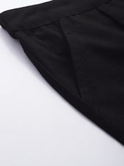 Black Mid Rise Plain Relaxed Cotton Slim Fit Pleated Trousers