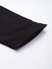 Black Mid Rise Plain Relaxed Cotton Slim Fit Pleated Trousers