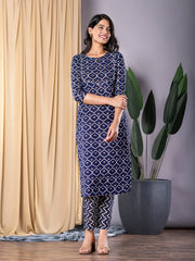 Jaitpuriya Women Navy Blue Straight Kurta With Trouser Set