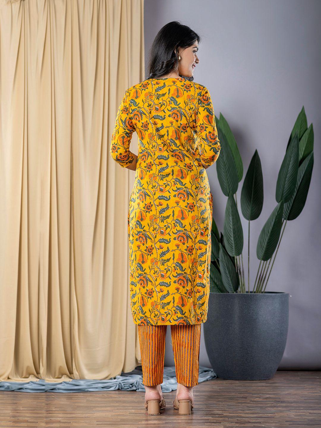 Mustard Yellow Straight Kurta With Trouser Set