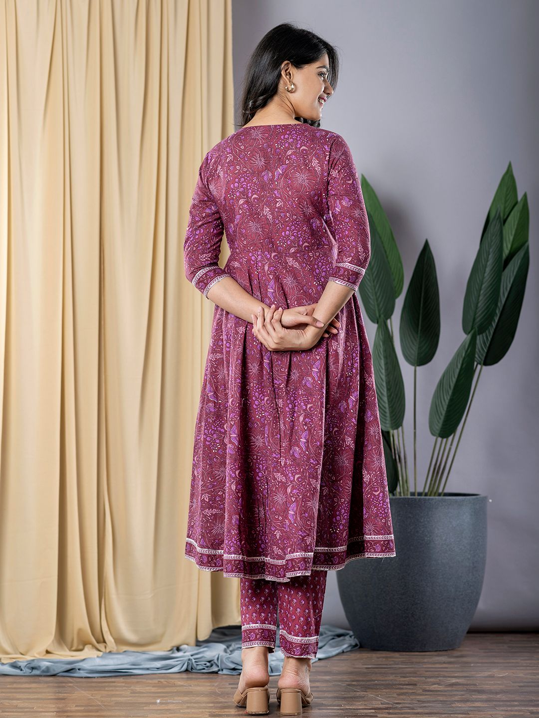 Mauve Anarkali Kurta With Trouser Set