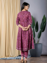 Mauve Anarkali Kurta With Trouser Set