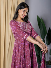 Mauve Anarkali Kurta With Trouser Set