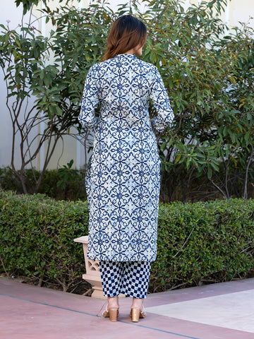 Jaitpuriya Women Blue and Grey Kurta Trouser Set