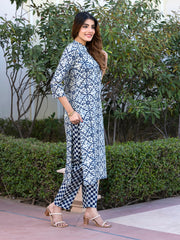 Jaitpuriya Women Blue and Grey Kurta Trouser Set