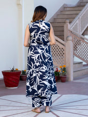 Jaitpuriya Women Blue and White Kurta with Palazzo Set