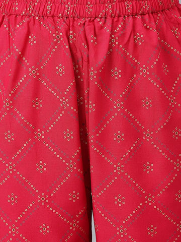 Pink Mandarin Collar Ethnic Motifs Printed Regular Kurta with Trousers & With Dupatta Set