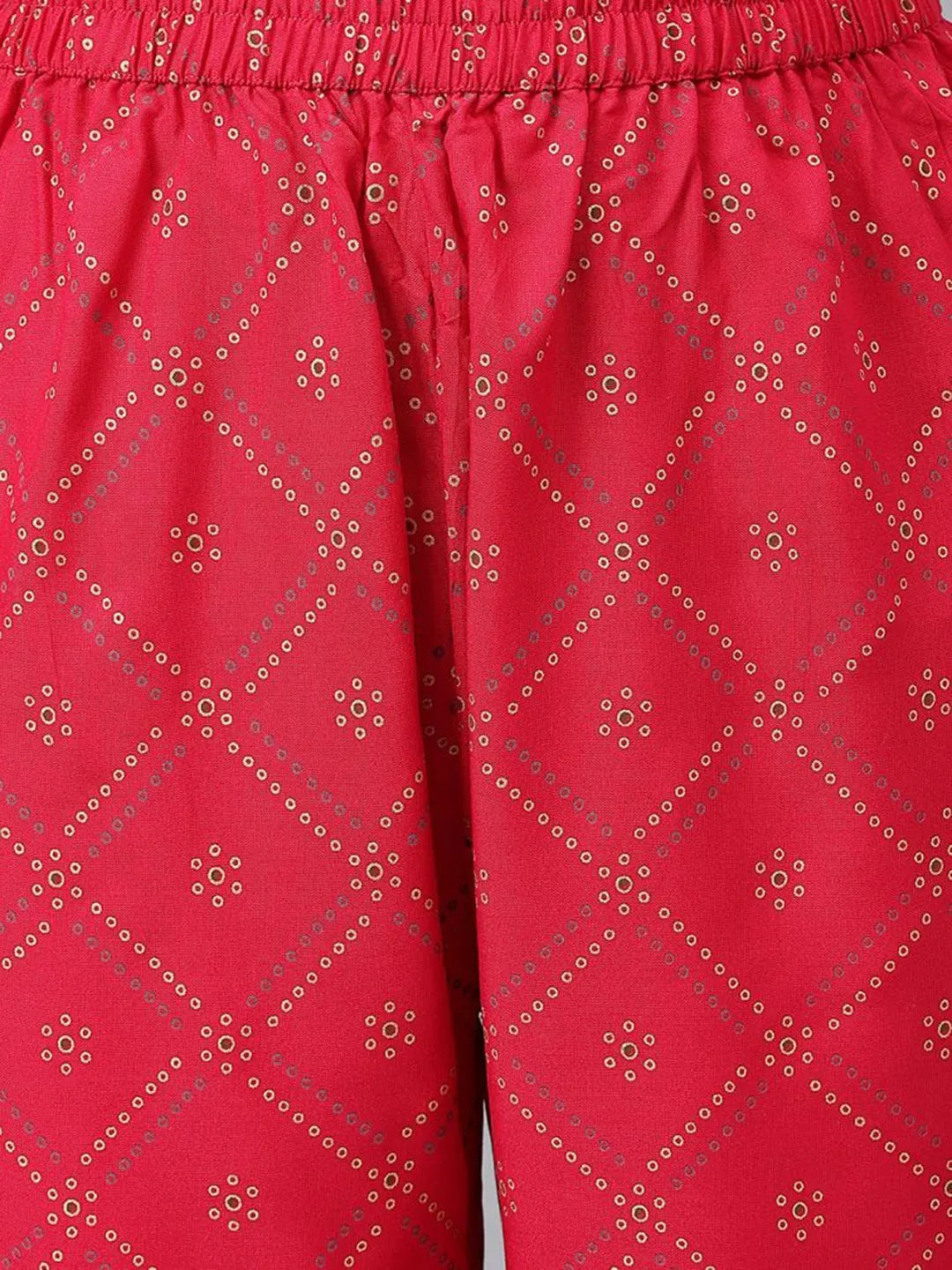 Pink Mandarin Collar Ethnic Motifs Printed Regular Kurta with Trousers & With Dupatta Set