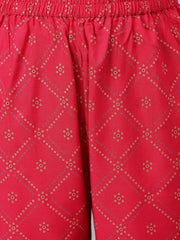Pink Mandarin Collar Ethnic Motifs Printed Regular Kurta with Trousers & With Dupatta Set