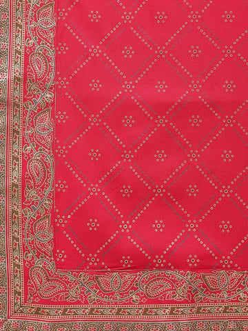 Pink Mandarin Collar Ethnic Motifs Printed Regular Kurta with Trousers & With Dupatta Set