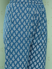 Jaitpuriya Women Teal Floral Anarkali Kurta Pant and Dupatta Set