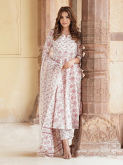 Jaitpuriya Women Rust Floral Anarkali Kurta Pant and Dupatta Set