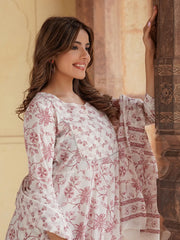 Jaitpuriya Women Rust Floral Anarkali Kurta Pant and Dupatta Set