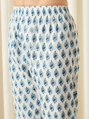 Blue printed Kurta with Trousers with dupatta