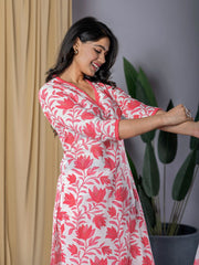 Jaitpuriya Women Red & White Straight Kurta Bottom And Dupatta Set