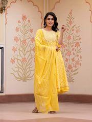 Jaitpuriya Women Yellow Embroidered Anarkali Kurta Bottom And Dupatta