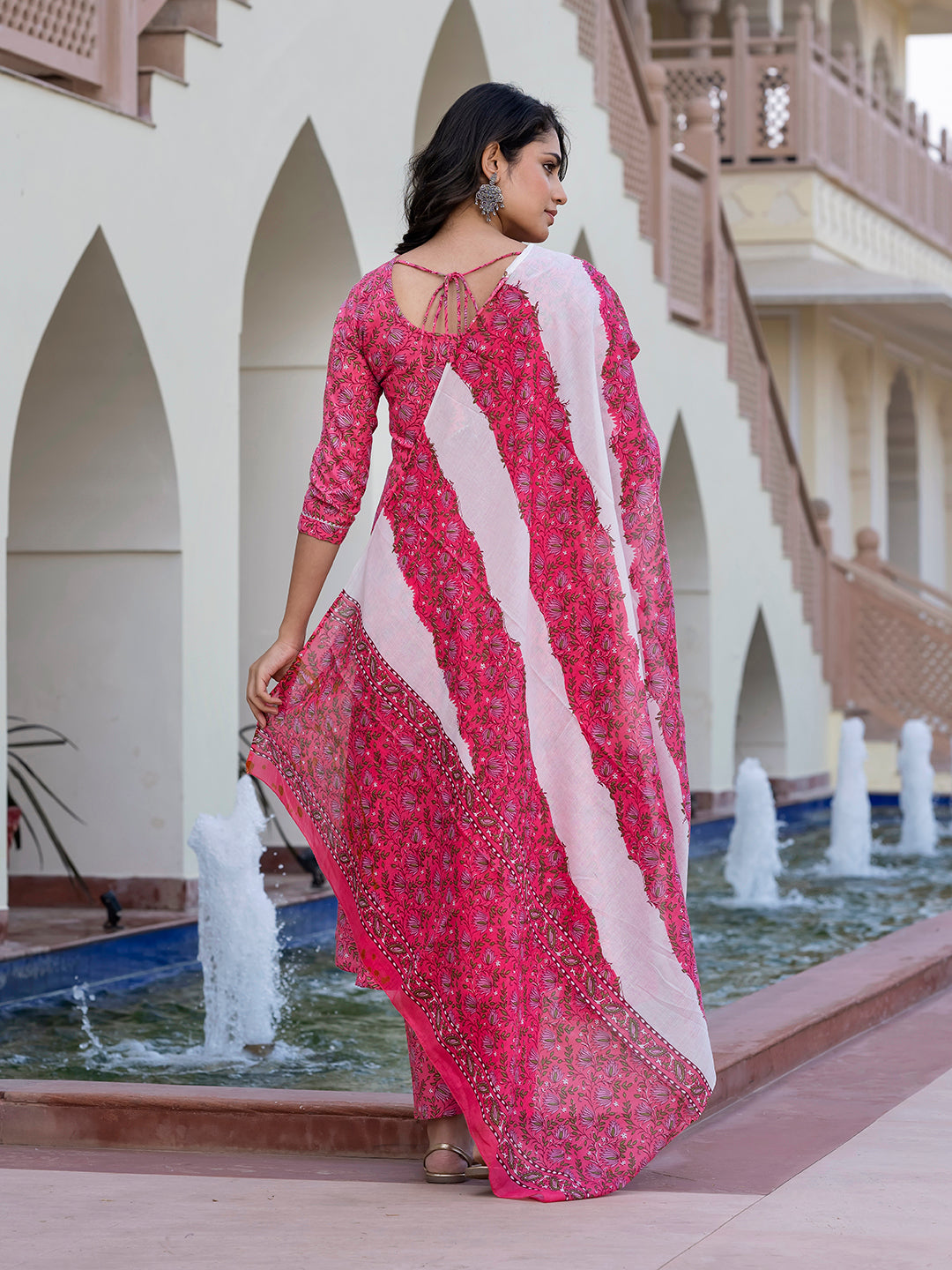 Jaitpuriya Women Pink Chikankari Anarkali Kurta Bottom And Dupatta