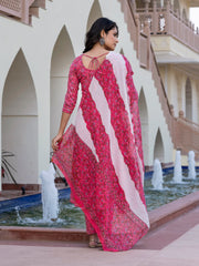 Jaitpuriya Women Pink Chikankari Anarkali Kurta Bottom And Dupatta