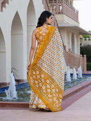 Jaitpuriya Women Mustard Yellow Floral Print Anarkali Kurta Bottom And Dupatta