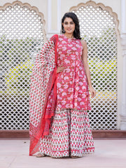 Jaitpuriya Women Pink Floral Print Anarkali Kurta Bottom And Dupatta
