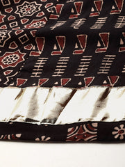 Black Printed Cotton A-Line Flared Maxi Skirt