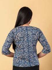 Jaitpuriya Women Blue And Beage Cotton Ragular Top