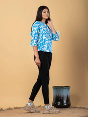 Jaitpuriya Women Turquoise Cotton Shrit Top