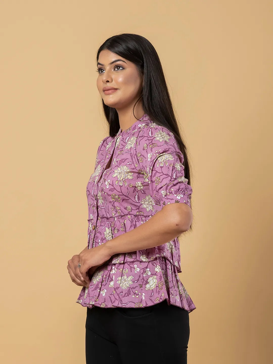 Jaitpuriya Women Mauve Cotton Shrit Top
