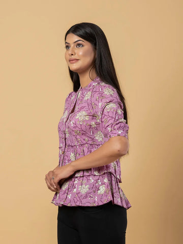 Jaitpuriya Women Mauve Cotton Shrit Top