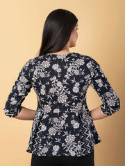 Jaitpuriya Women Black Cotton Cinched Waist Top