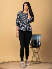 Jaitpuriya Women Black Cotton Cinched Waist Top